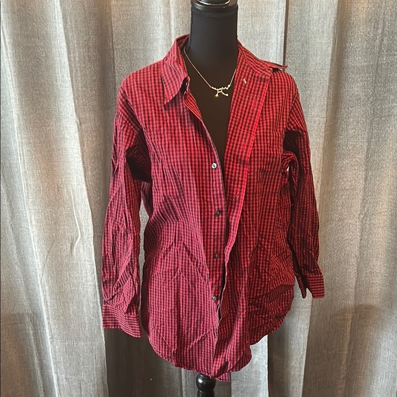 Lands' End Red and Black Plaid Casual Button Down Shirt - Picture 1 of 4